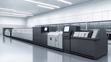 Modern automated industrial machinery in a cleanroom.
