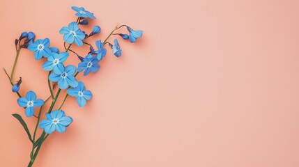 A deep blue forget-me-not on a soft peach backdrop, close-up shot, Minimalist style