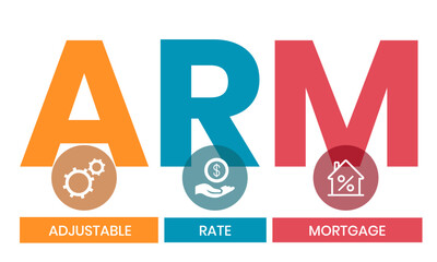 ARM - Adjustable Rate Mortgage. business concept background. vector illustration concept with keywords and icons. lettering illustration with icons for web banner, flyer, landing page, presentation