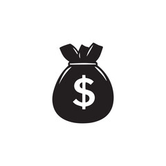 Bag with a dollar sign. Black Bag icon on white background.