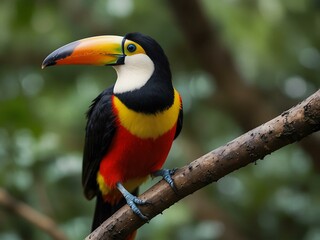 Obraz premium A vibrant toucan perched in the wild.
