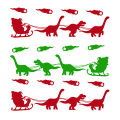 Vector Silhouette of Santa Sleigh Pulled by Dinosaurs