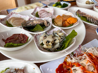 Korean seafood. fresh abalone sashimi