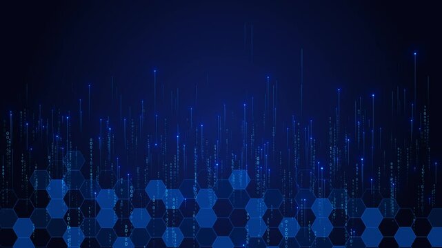 Abstract Futuristic wireframe technology cyberspace hexagon wave motion dots lines Digital background. cyber hexagon mesh Medical backdrop. Artificial Intelligence circuit electric machine learning