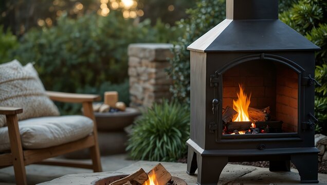 A warm chimenea in an outdoor space.