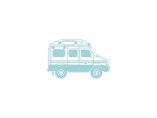 A black and white silhouette of a ambulance icon. Black ambulance icon on white background.