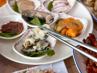 Korean seafood. fresh abalone sashimi