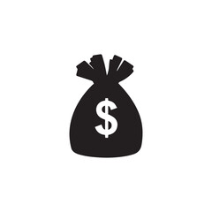 Bag with a dollar sign. Black Bag icon on white background.