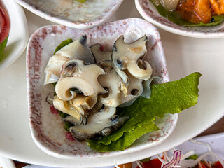 Korean seafood. fresh abalone sashimi