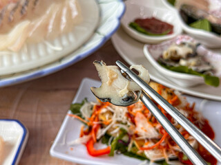 Korean seafood. fresh abalone sashimi