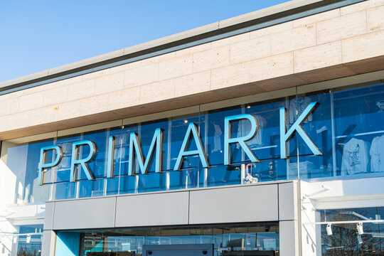 Tamworth, UK &ndash; November 26th 2024: Front signage and logotype of Irish Multinational fashion retailer, Primark in Tamworth, UK