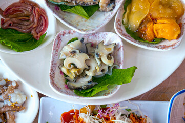 Korean seafood. fresh abalone sashimi