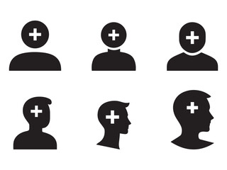 Add user vector flat icon set. Person profile with plus symbol. vector illustration