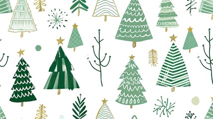 A series of green and white Christmas tree designs