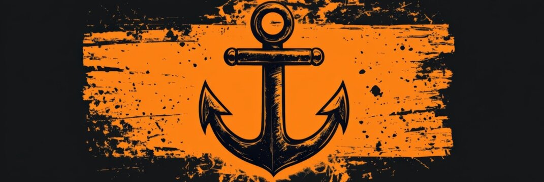 Anchor Text. Orange and Black Stamp Sign with Text and Icons