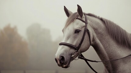 Fototapeta premium Andalusian Horse in a Mist. Beautiful Closeup of Grey Horse Stud in Elegant Pose