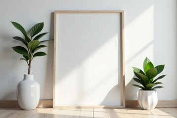 White Wood Frame Poster Mockup - Matte White Finish