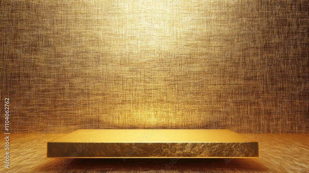 Poster golden textured background with floating platform for display