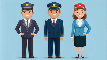 Diverse Characters in Uniforms Representing Various Professions in a Playful and Colorful Illustration for Educational and Creative Uses