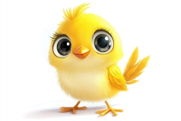 A small yellow bird with large expressive eyes, perfect for illustrations and designs