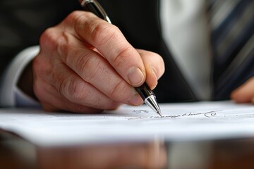 A close up of a hand signing a tax treaty agreement, representing the legal framework and commitment required for global tax reform.