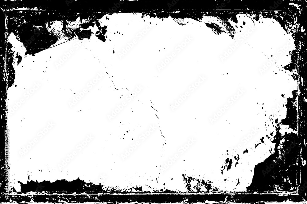 Poster vector retro photo frame with black brush border and rough paint strokes.