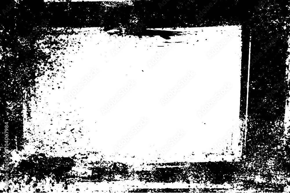 Poster Vector black border with rough brush frame on white background. Grunge abstract banner with messy splatter and paint stains for retro layouts.