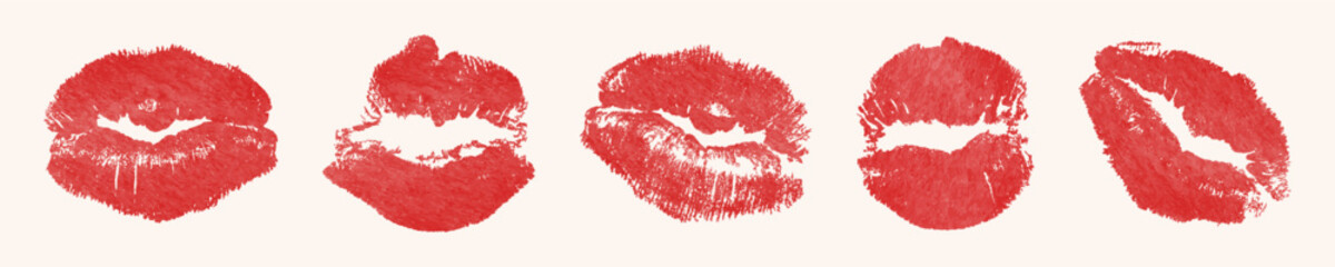 A set of pink watercolor lips. Lip icons in vector format. Watercolor kisses for Valentine's Day. Love, feelings, and emotions