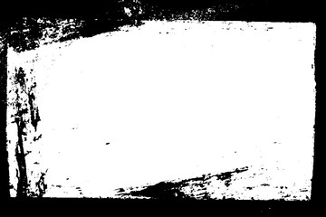 Vector retro photo frame with black border and rough torn edges on worn paper background. Grunge overlay effect with subtle paint pattern for album cover or music record template.