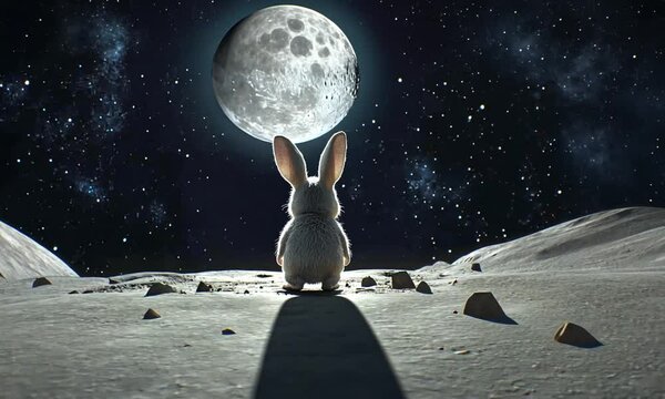 rabbit on the moon cartoon animal fluffy weird