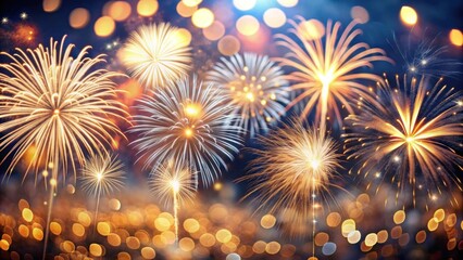 Fototapeta premium Fireworks Happy New year Display Against a Dark Background with Bokeh Effect Perfect for Celebrations, Holidays, and Special Events Photography