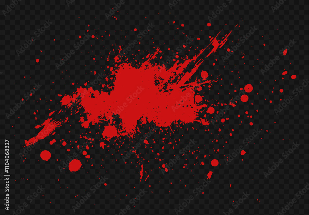 Poster vector blood splatter texture with red ink drops and splashes on a transparent background. grunge pa