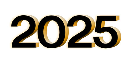 Happy new year 2025. 2025 Gold and Black numbers isolated on white background. Holiday greeting card design.