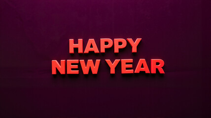 Happy New Year bold red modern text on a dark festive background