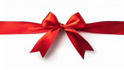 Fototapeta premium Luxurious Red Satin Christmas Bow on Pristine White Background. Ideal for Festive Gift Wrapping, Holiday Greeting Card Designs, Seasonal Invitations, DIY Crafts, and Elegant Holiday Decorations