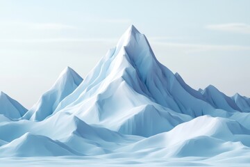 A breathtaking view of a majestic snow-capped mountain under a soft blue sky.