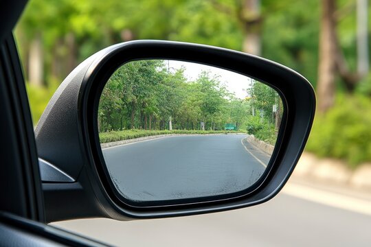 side of the rearview mirror on a car. 