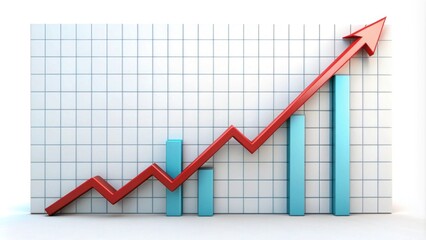 Dynamic Growth Chart Representation with Ascending Red Arrow on Grid Background Illustrating Business Progress and Financial Success