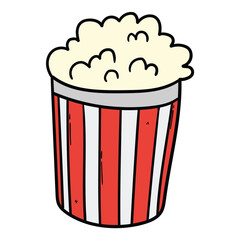 Hand drawn cartoon bucket of popcorn on white background.
