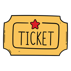 Hand drawn cartoon ticket on a white background.