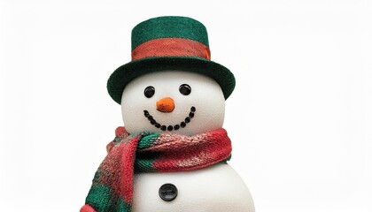 Festive Snowman Decoration with Red and Green Scarf and Top Hat, Smiling Winter Holiday Figurine for Christmas Celebration, Perfect for Seasonal Decor, Greeting Cards, or Gift Wrapping Themes