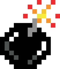 A black pixelated bomb with a red and yellow flame