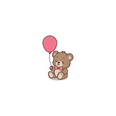 Cute teddy bear holding balloon cartoon, vector illustration