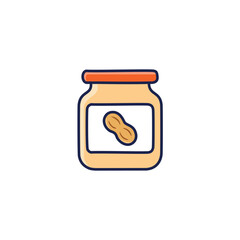 Peanut butter jar icon. Creamy peanut butter in a glass jar. Delicious snack, healthy fats.