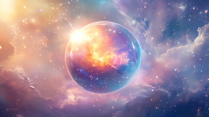 Fototapeta premium Luminous orb suspended in mid-air radiating an otherworldly glow, light, heavenly glow. Otherworldly. Illustration