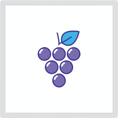 Fresh grape bunch icon. Juicy purple grapes illustration; symbolizes abundance, harvest, and healthy eating.