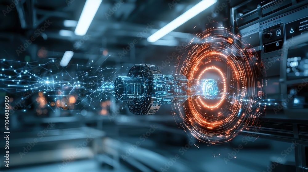 Aufkleber futuristic telecommunications hub showcasing advanced technology and connectivity in a high-tech env