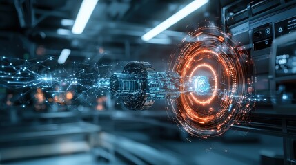 Futuristic telecommunications hub showcasing advanced technology and connectivity in a high-tech environment