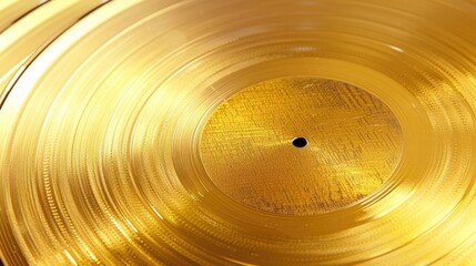 A close-up shot of a shiny gold record disc
