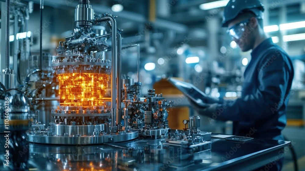 Poster Industrial transformation process factory setting technology production modern laboratory close-up view innovation in action